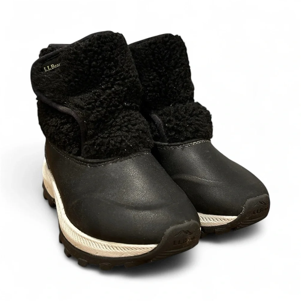 L.L.Bean Kids Velcro Sherpa Insulated Snow Boots Durable Water Repellent Sz 9 T